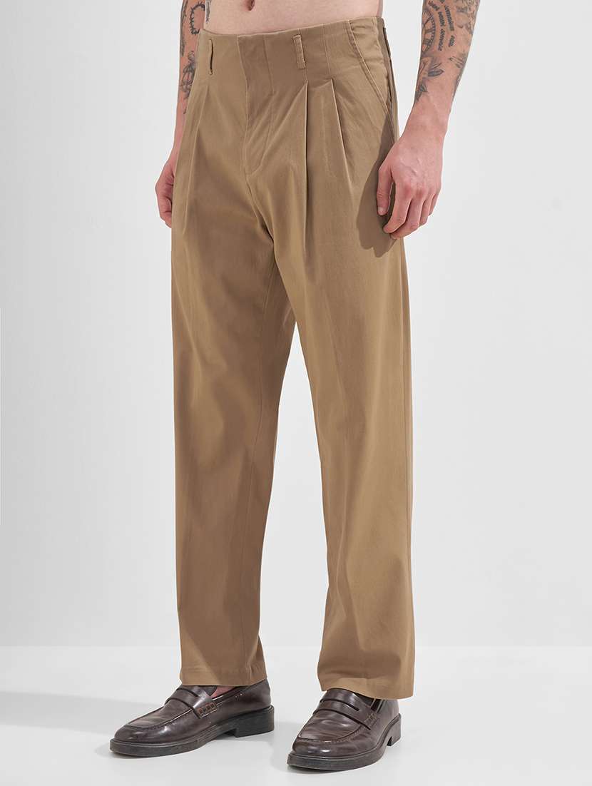 men solid mid rise pleated casual trouser - 22469457 -  Standard Image - 3