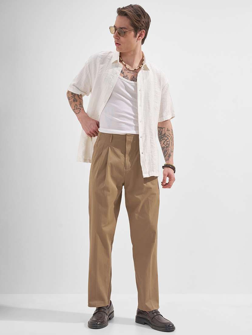 men solid mid rise pleated casual trouser - 22469457 -  Standard Image - 5