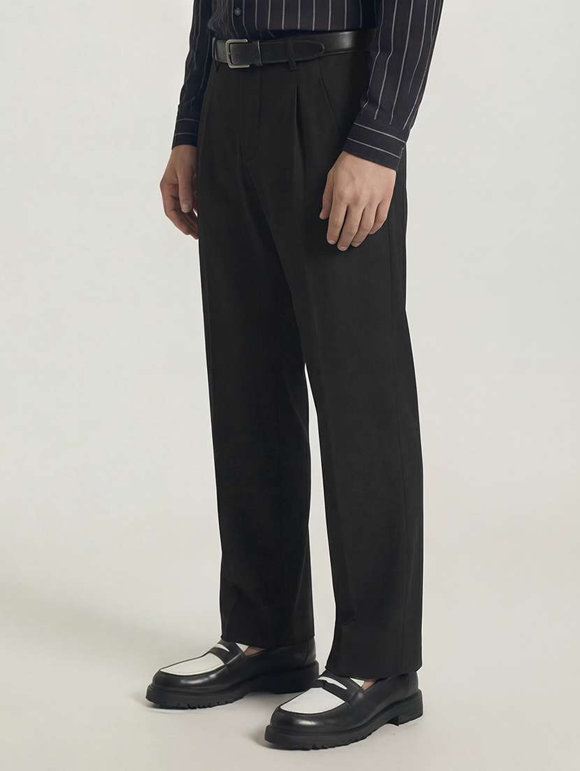Men Black Cotton Regular Fit Solid Trouser - 22469460 -  Standard Image - 3