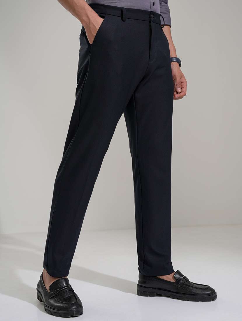 men solid mid rise full length formal trouser - 22469467 -  Standard Image - 3