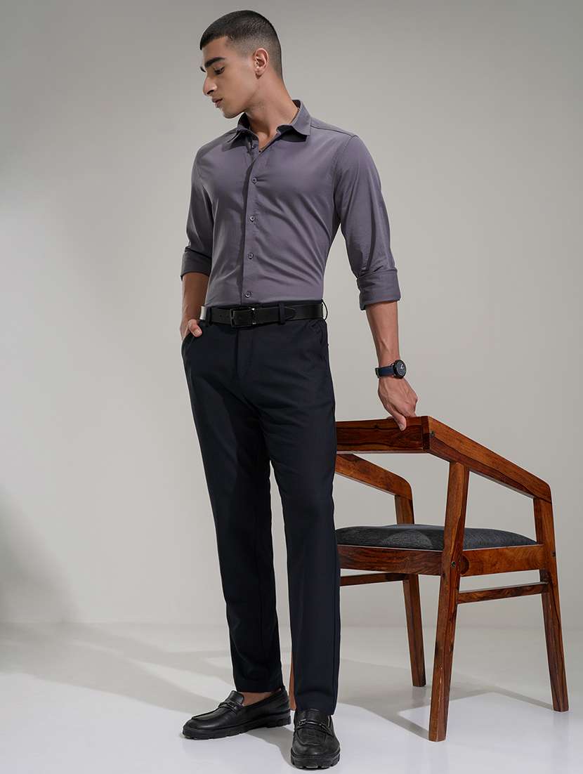 men solid mid rise full length formal trouser - 22469467 -  Standard Image - 5