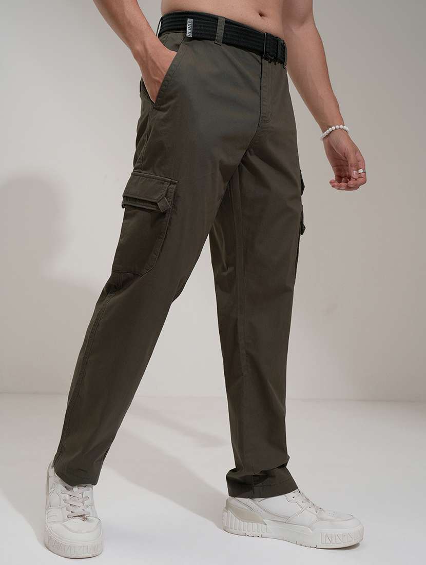 men olive cotton regular fit cargo trousers - 22469470 -  Standard Image - 3