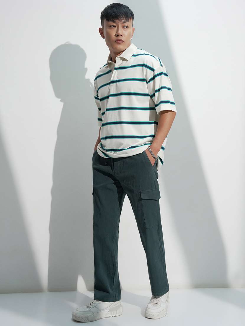 men teal cotton cargos trousers casual wear - 22469472 -  Standard Image - 5