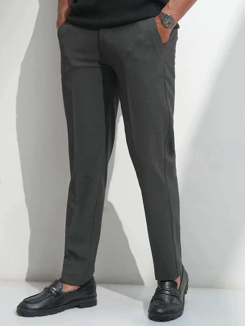 men textured mid rise chinos casual trouser