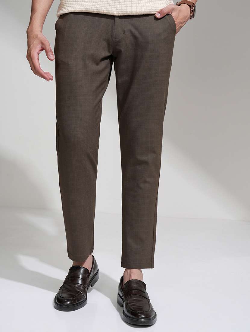 men checkered mid rise flat front formal trouser