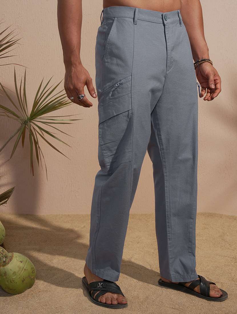 Men Solid Mid Rise Regular Fit Cargo - 22469489 -  Standard Image - 3