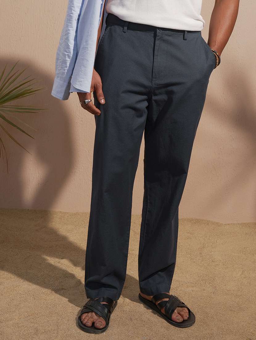 men casual cotton trouser solid regular fit