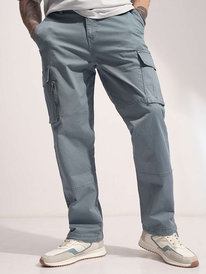 men solid cotton cargo trousers for men