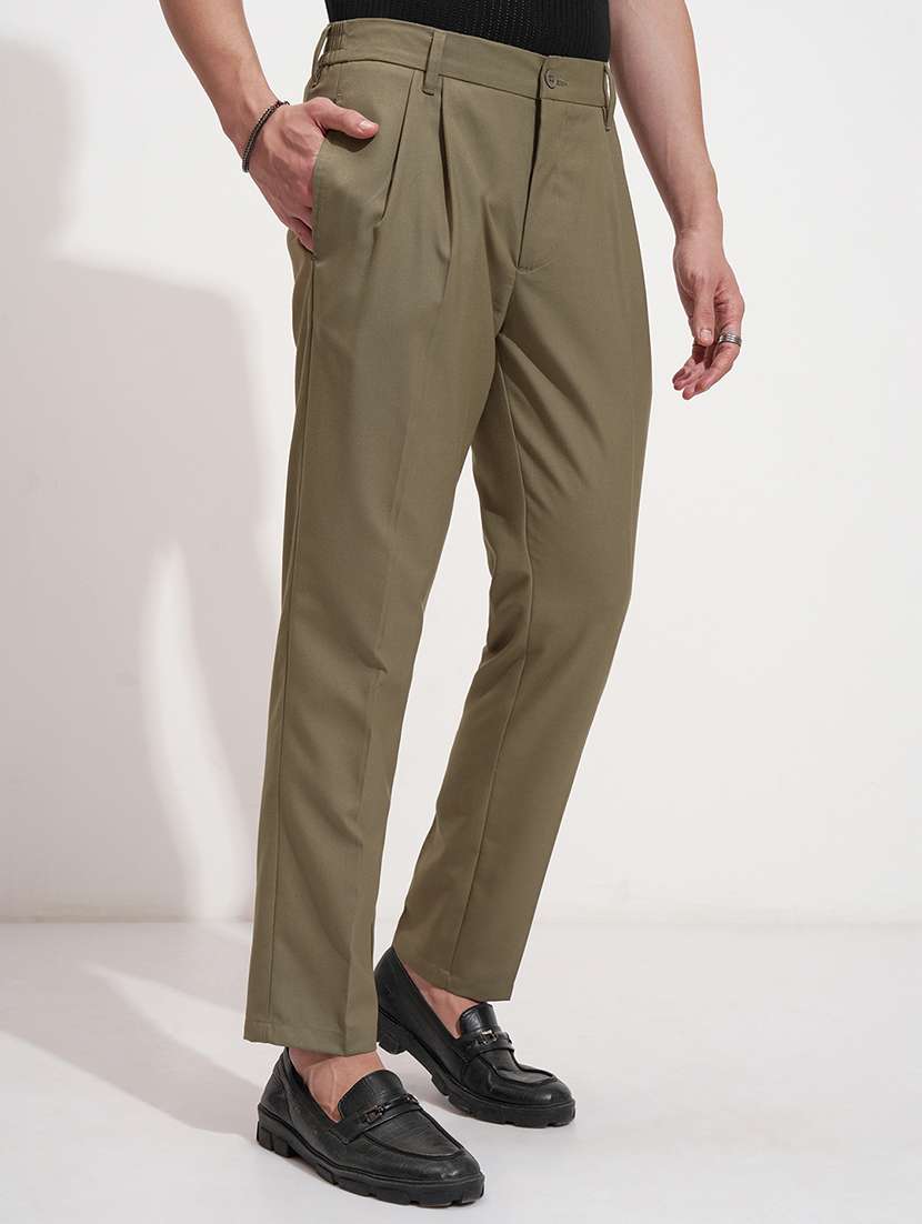 men green polyester pleated casual trouser - 22469518 -  Standard Image - 3