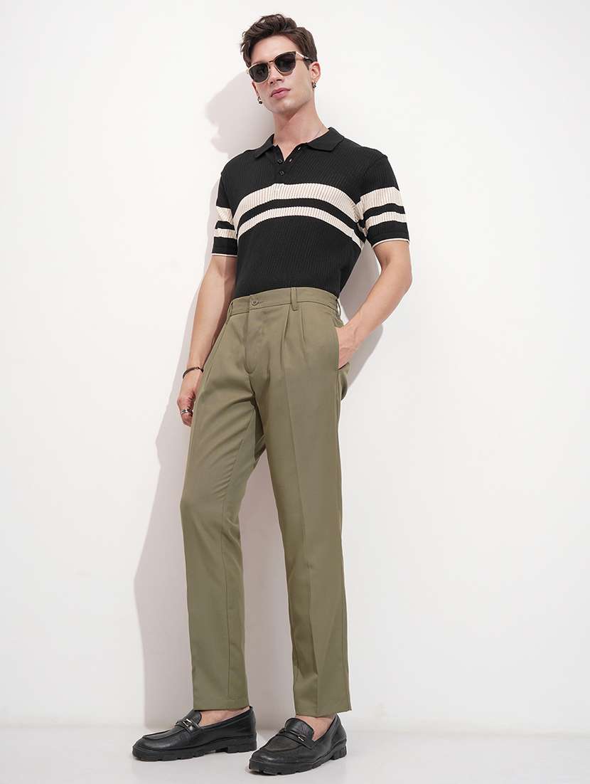 men green polyester pleated casual trouser - 22469518 -  Standard Image - 5