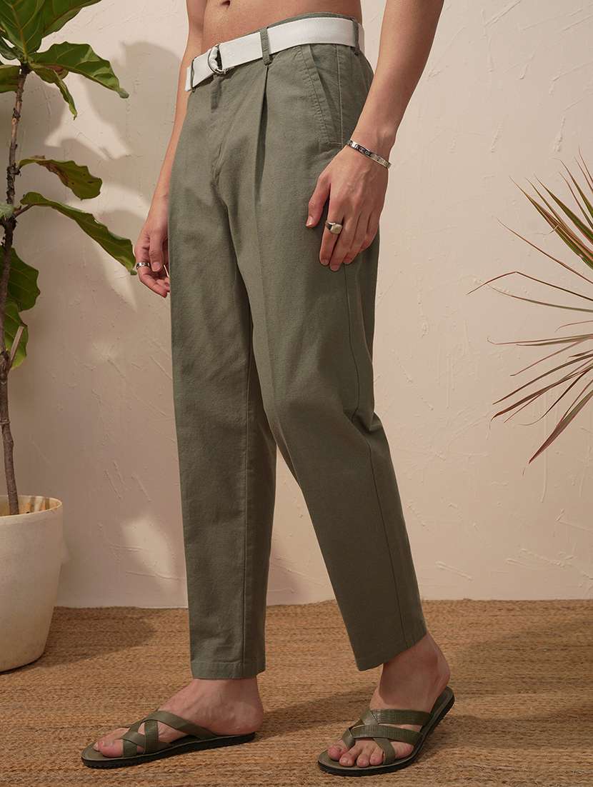 men green cotton pleated casual trouser - 22469526 -  Standard Image - 3