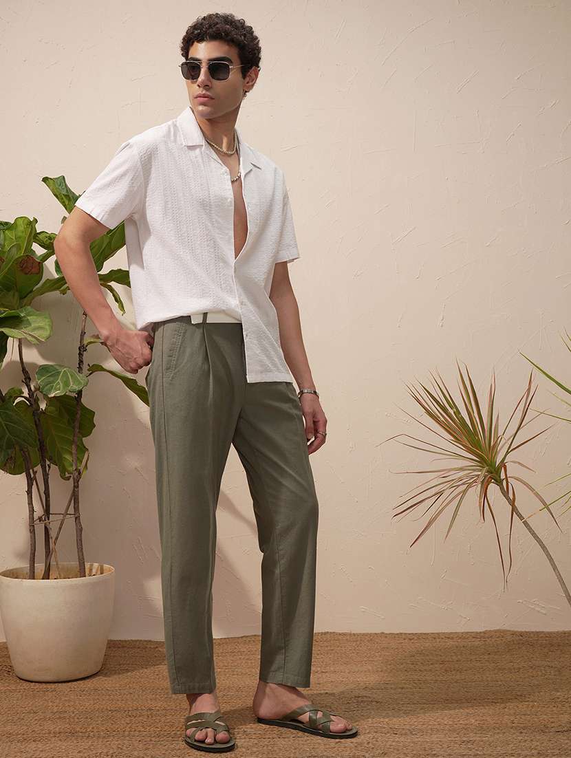 men green cotton pleated casual trouser - 22469526 -  Standard Image - 5