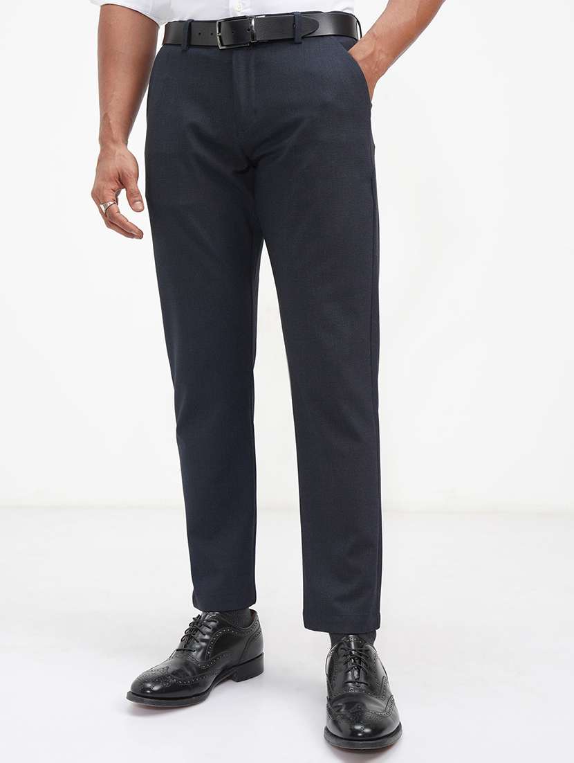 men checkered mid rise flat front formal trouser