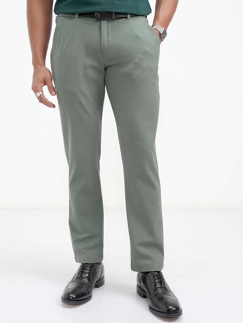 men checkered mid rise flat front formal trouser