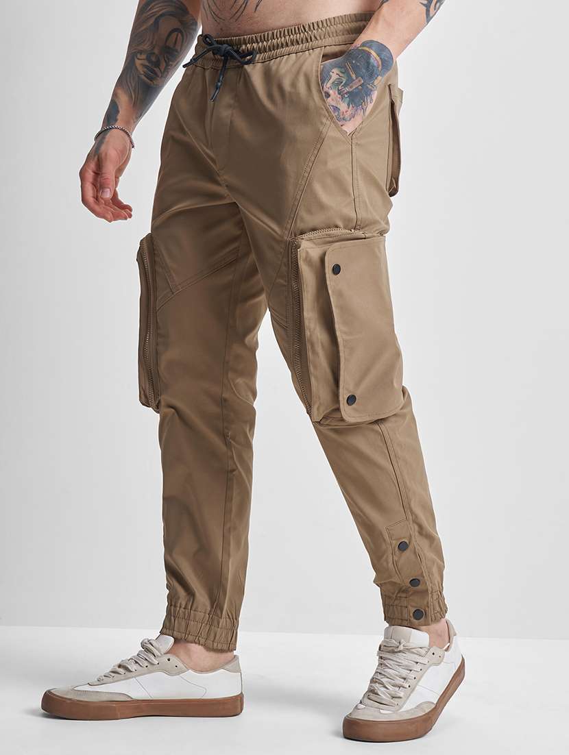 men khaki polyester casual trouser - 22469547 -  Standard Image - 3