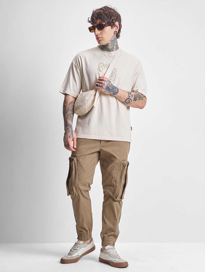 men khaki polyester casual trouser - 22469547 -  Standard Image - 5