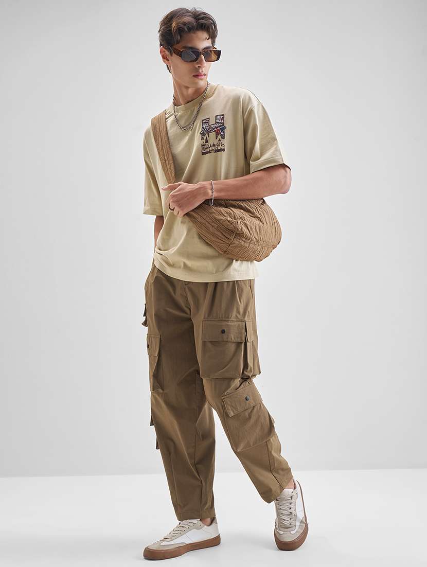 men solid mid rise baggy cargo - 22469557 -  Standard Image - 5