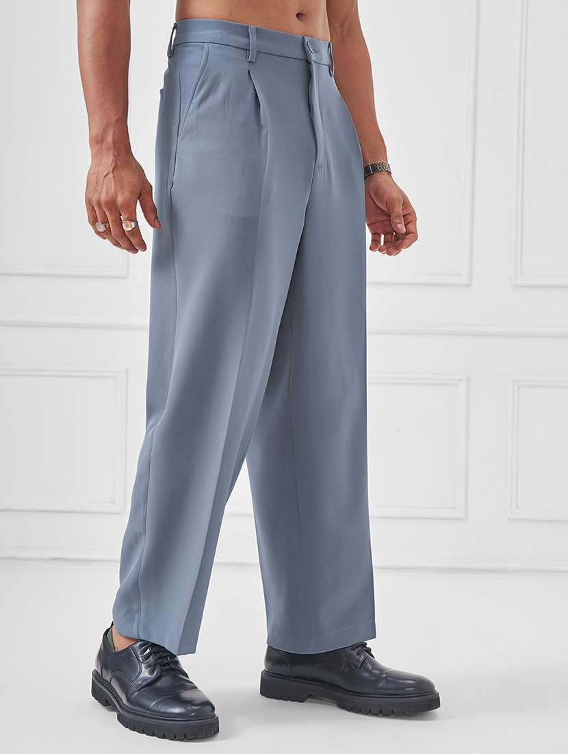 men pleated full length grey solid trouser - 22469558 -  Standard Image - 3