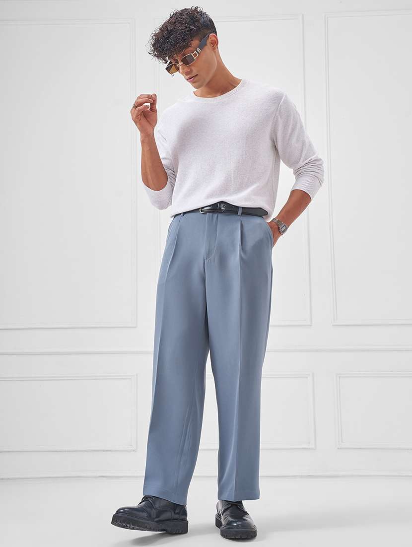 men pleated full length grey solid trouser - 22469558 -  Standard Image - 5
