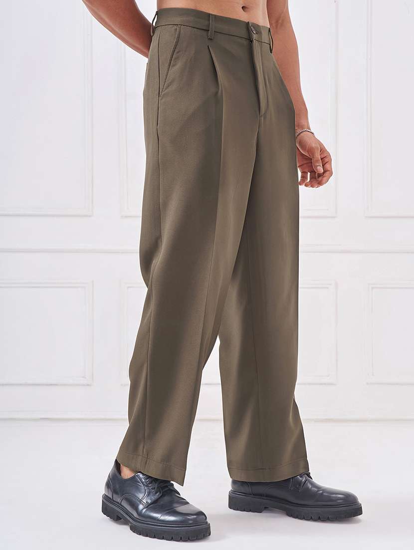 men solid mid rise pleated casual trouser - 22469559 -  Standard Image - 3