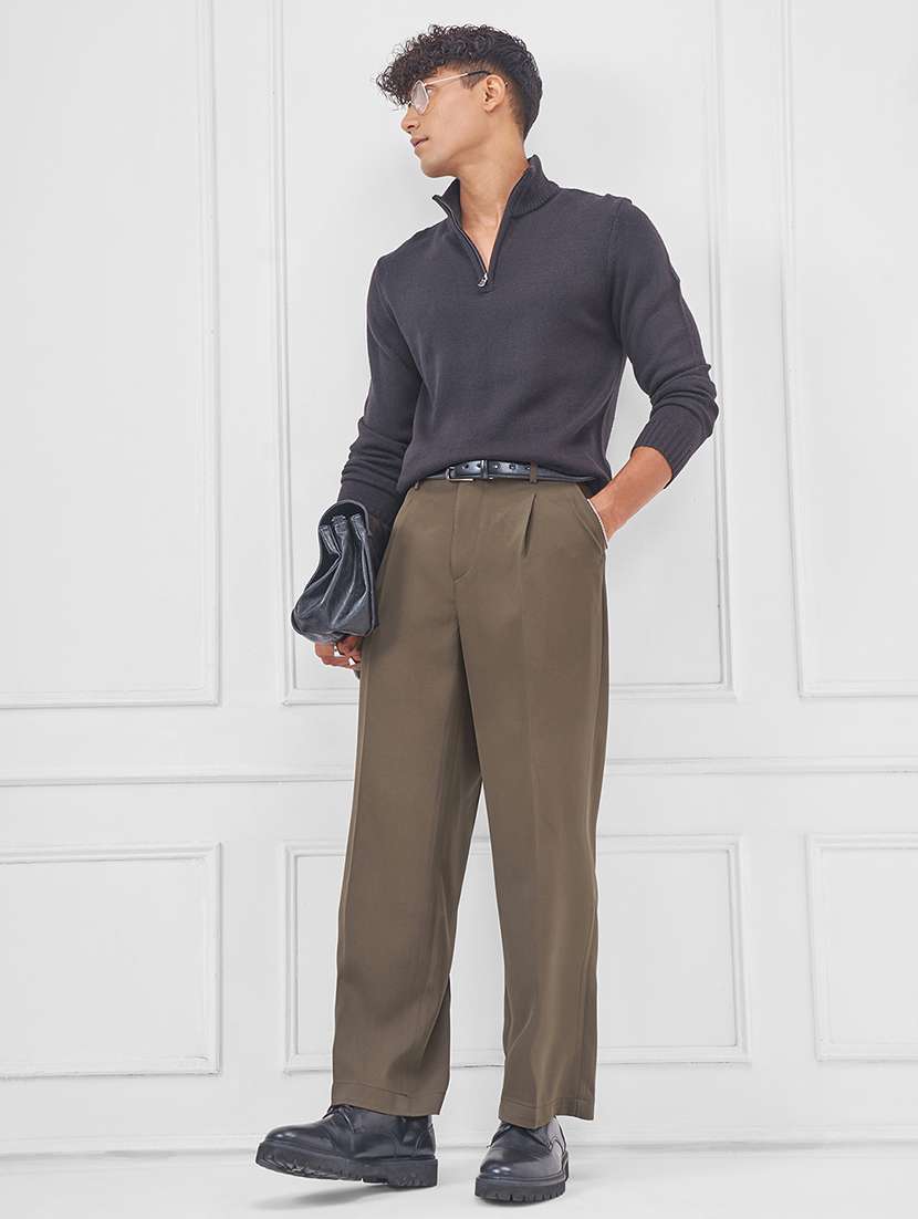 men solid mid rise pleated casual trouser - 22469559 -  Standard Image - 5