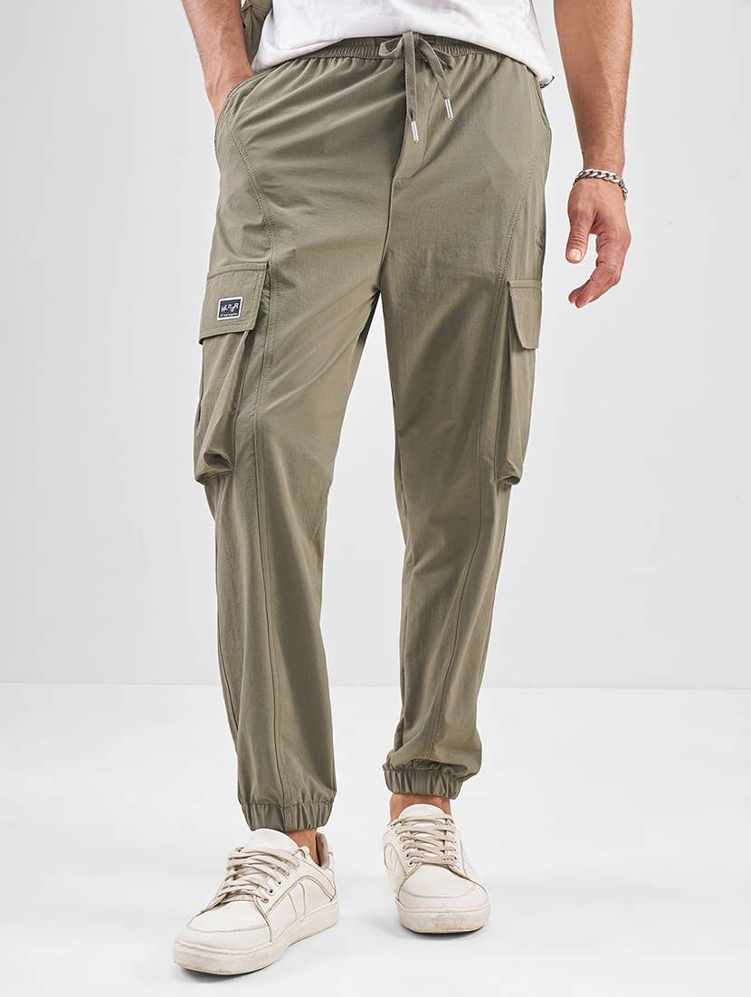 men blue nylon casual trouser