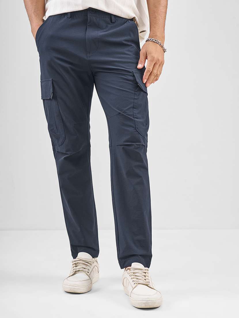 men blue nylon casual trouser