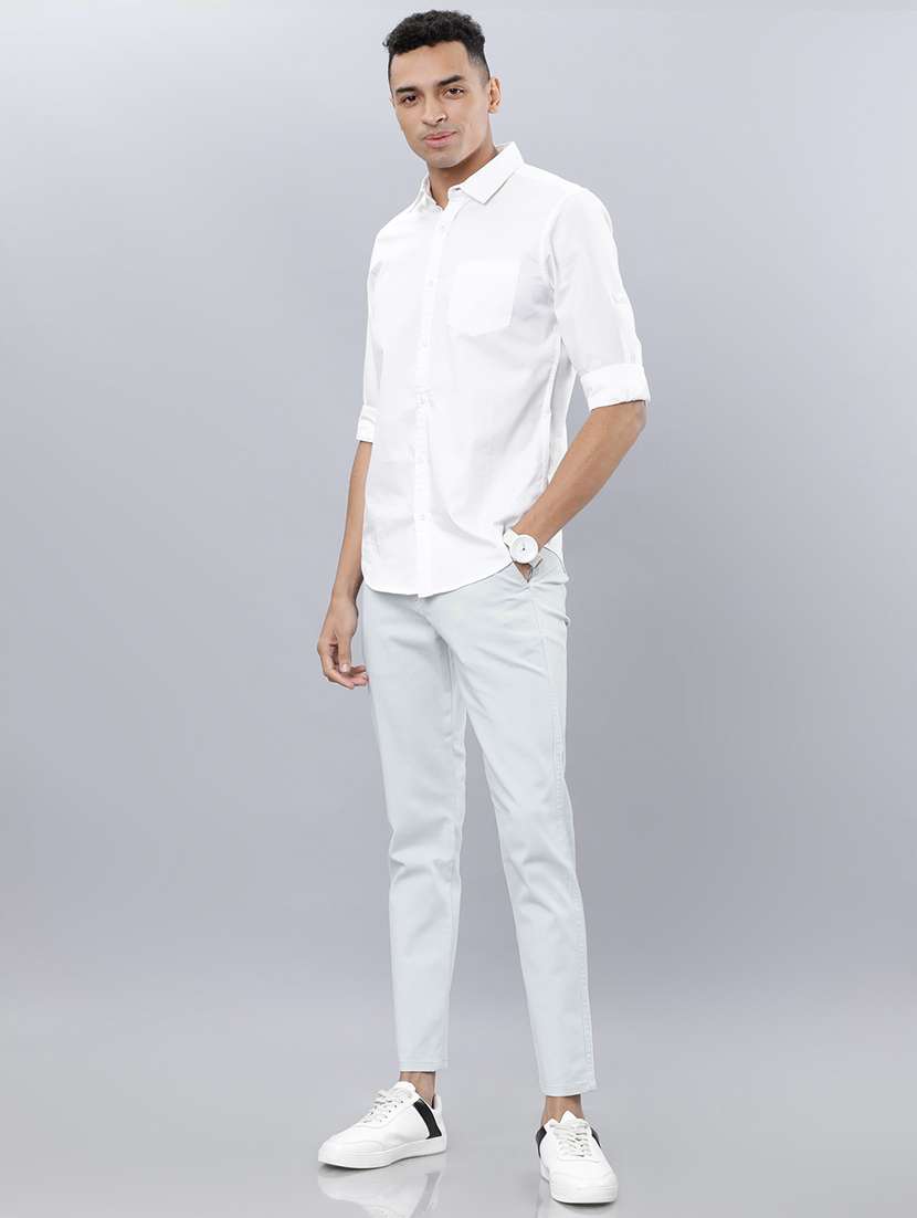 men blue cotton solid regular fit chinos - 22469600 -  Standard Image - 5