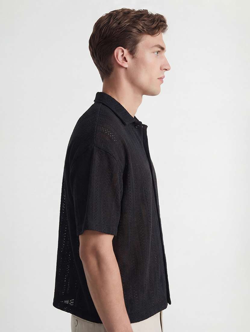 Men Self Design Cotton Cuban Collar Shirt - 22469619 -  Standard Image - 3