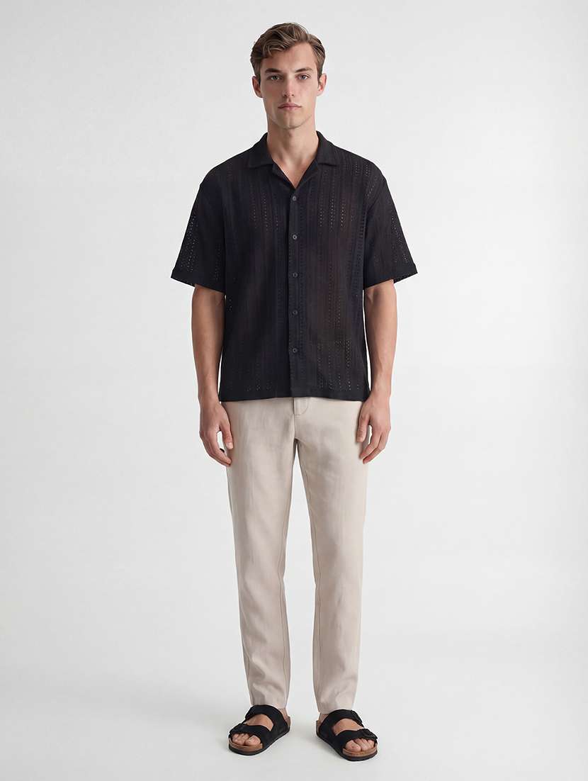 Men Self Design Cotton Cuban Collar Shirt - 22469619 -  Standard Image - 5