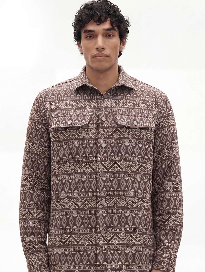 men brown cotton casual shirt