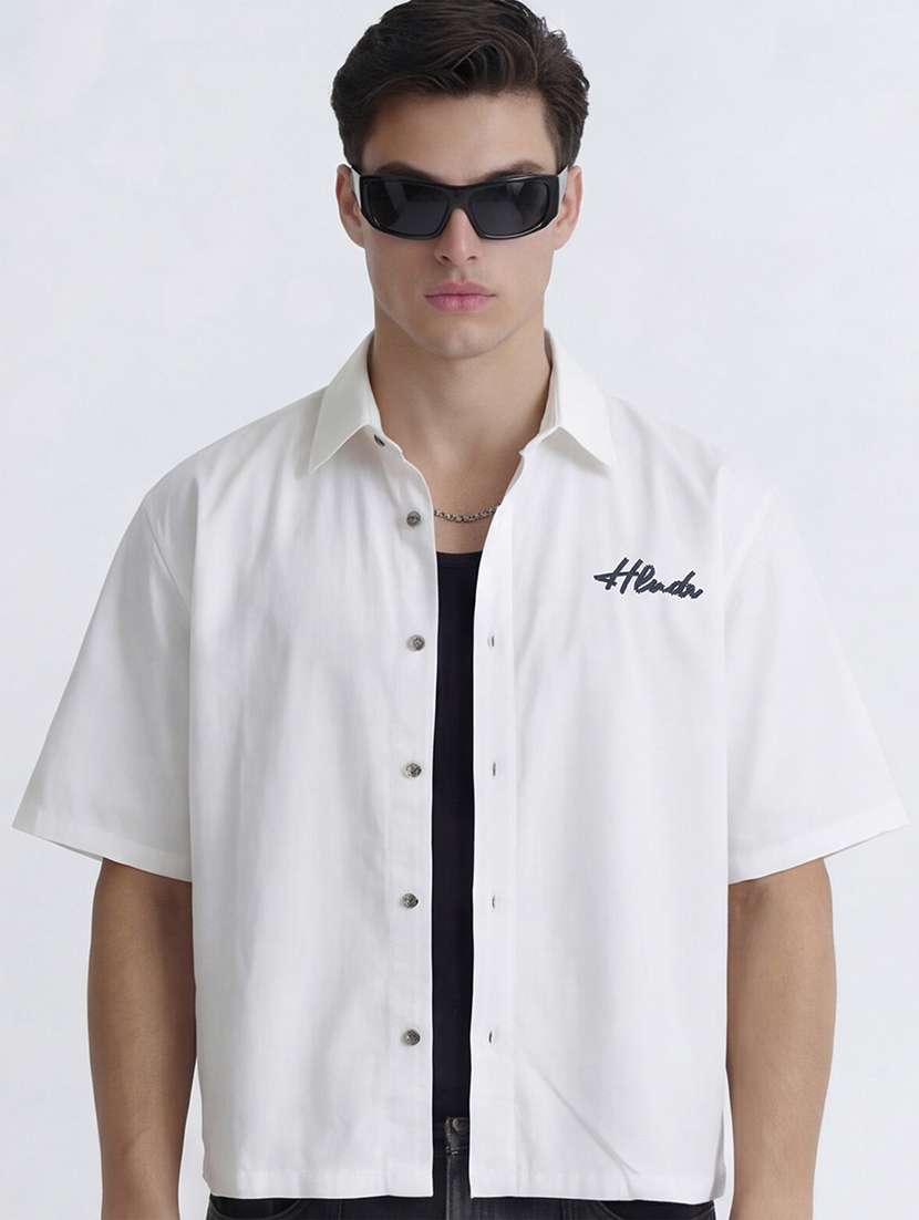 men fit white cotton collared shirt