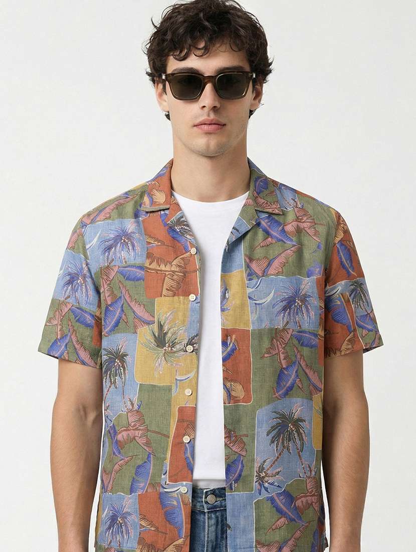 men multi colored polyester casual shirt