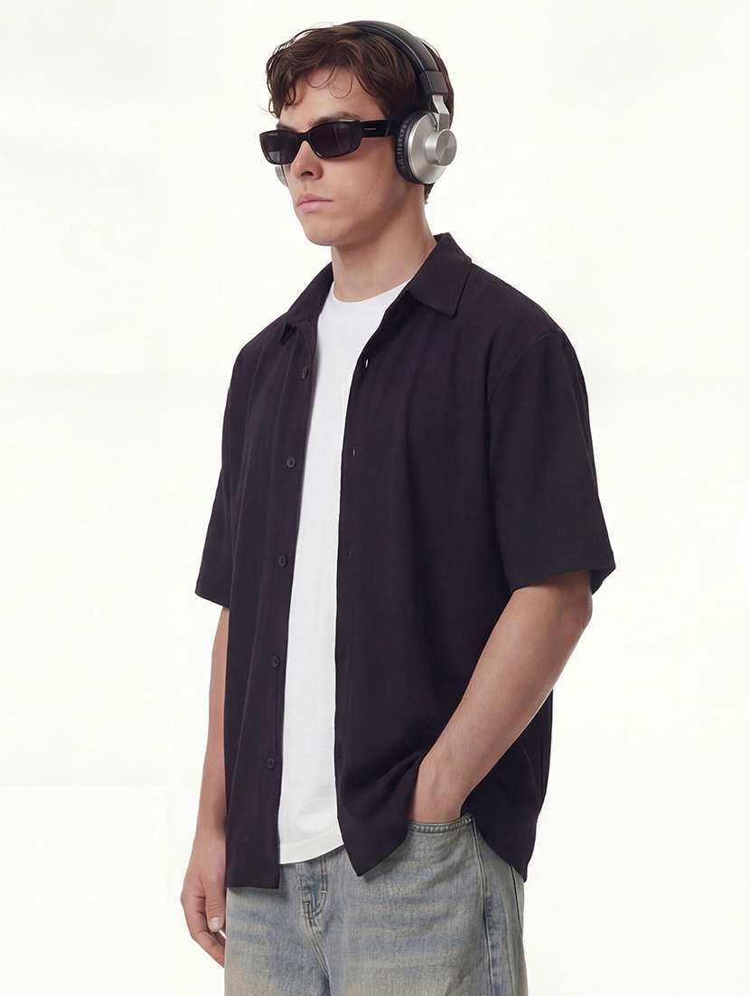 men black polyester casual shirt - 22469664 -  Standard Image - 3