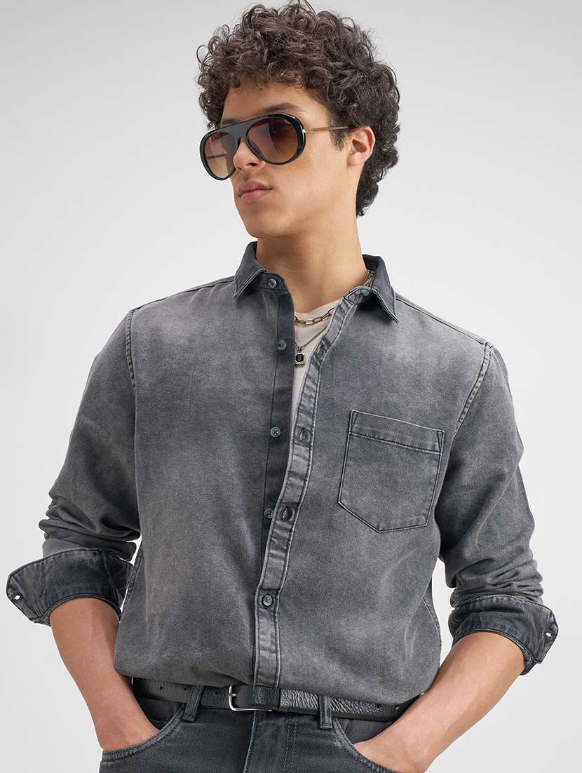 men solid long sleeve regular fit casual shirt
