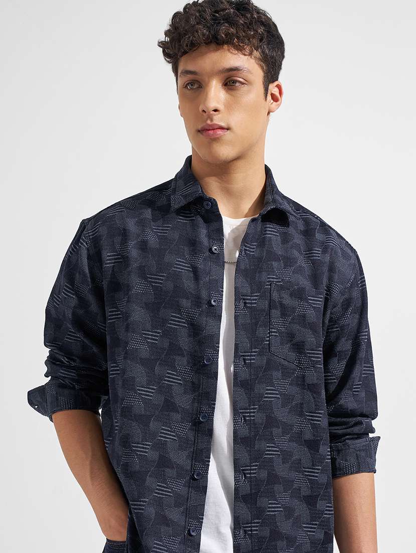 men blue cotton casual shirt