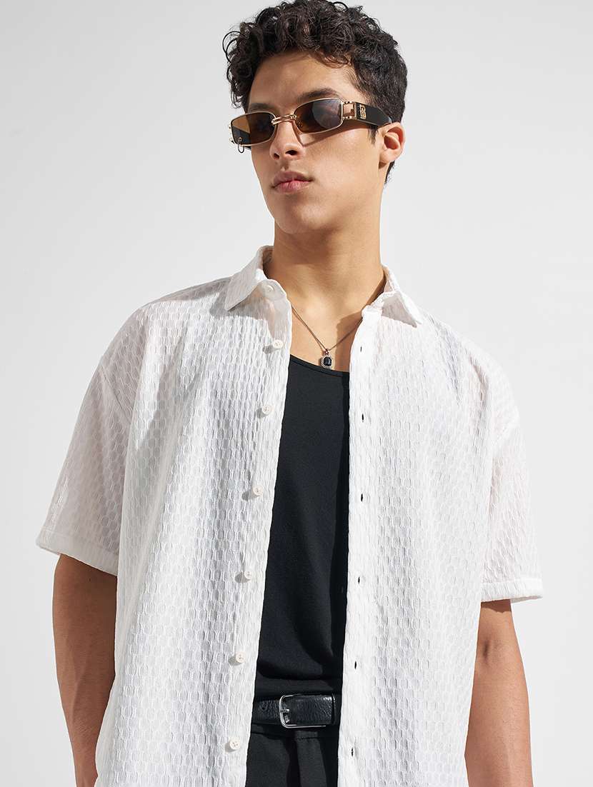 men collared short sleeve casual shirt
