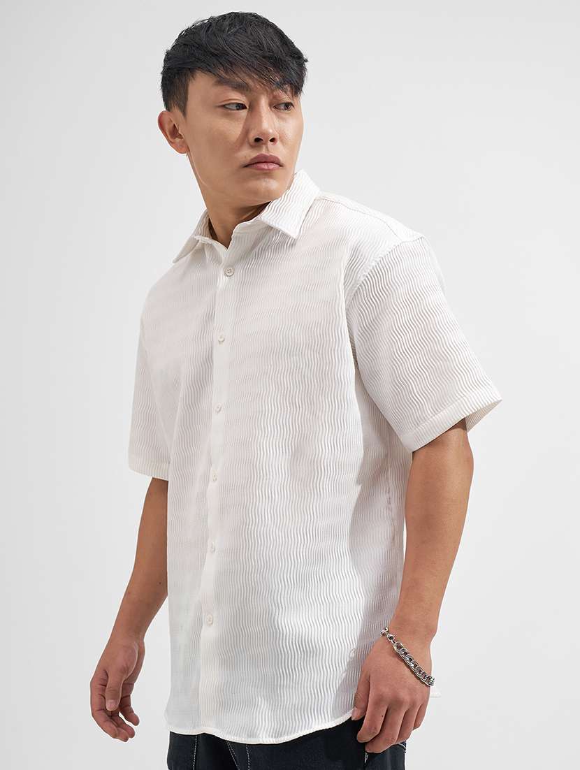 men white polyester casual shirt