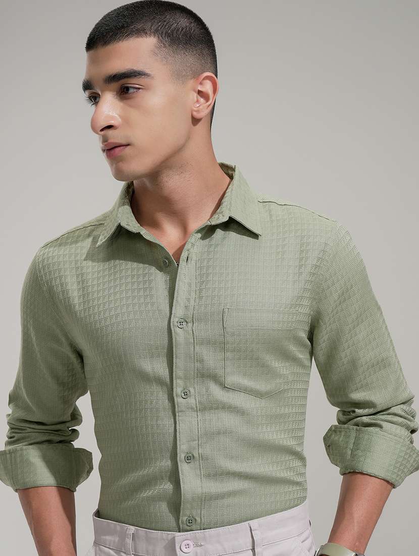 men self design long sleeve regular fit casual shirt