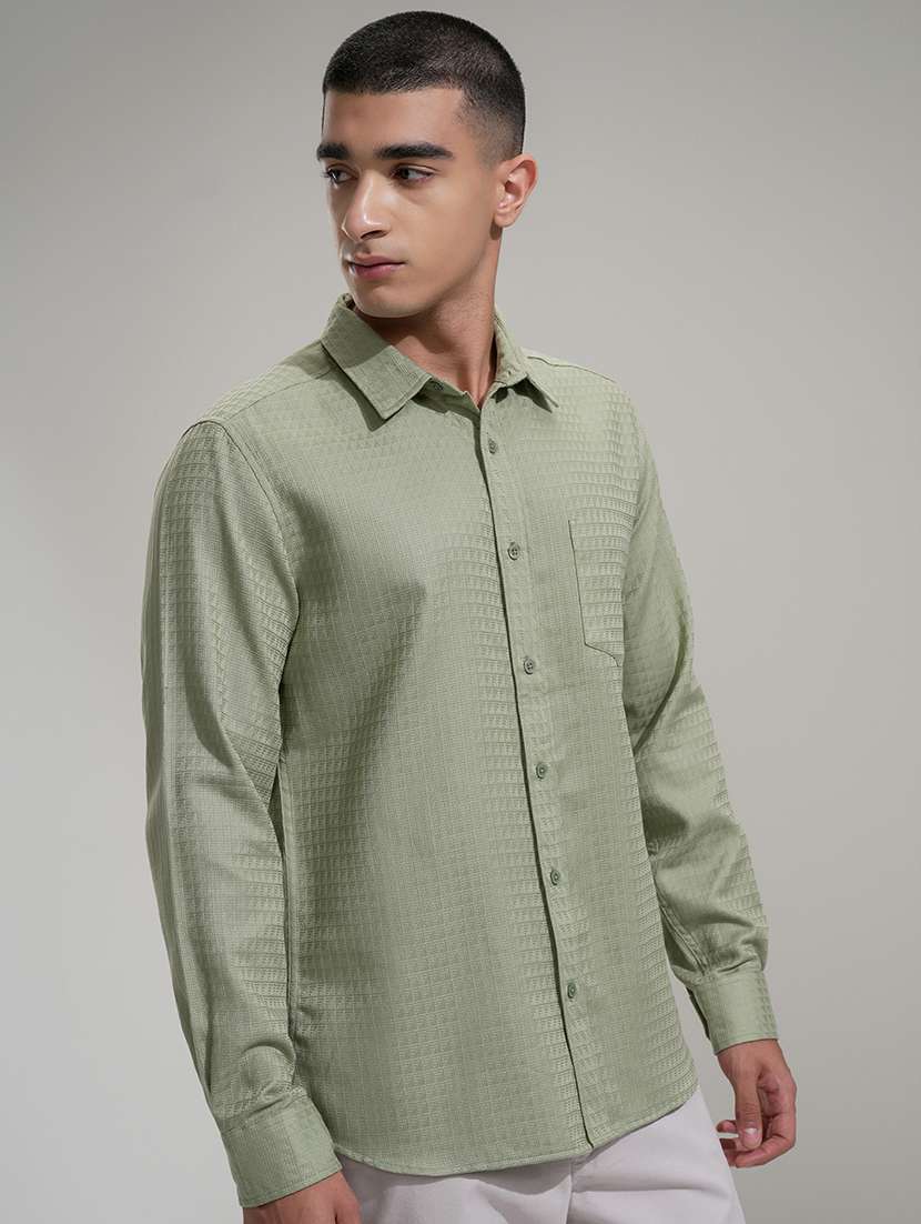 Men Self Design Long Sleeve Regular Fit Casual Shirt - 22469712 -  Standard Image - 3