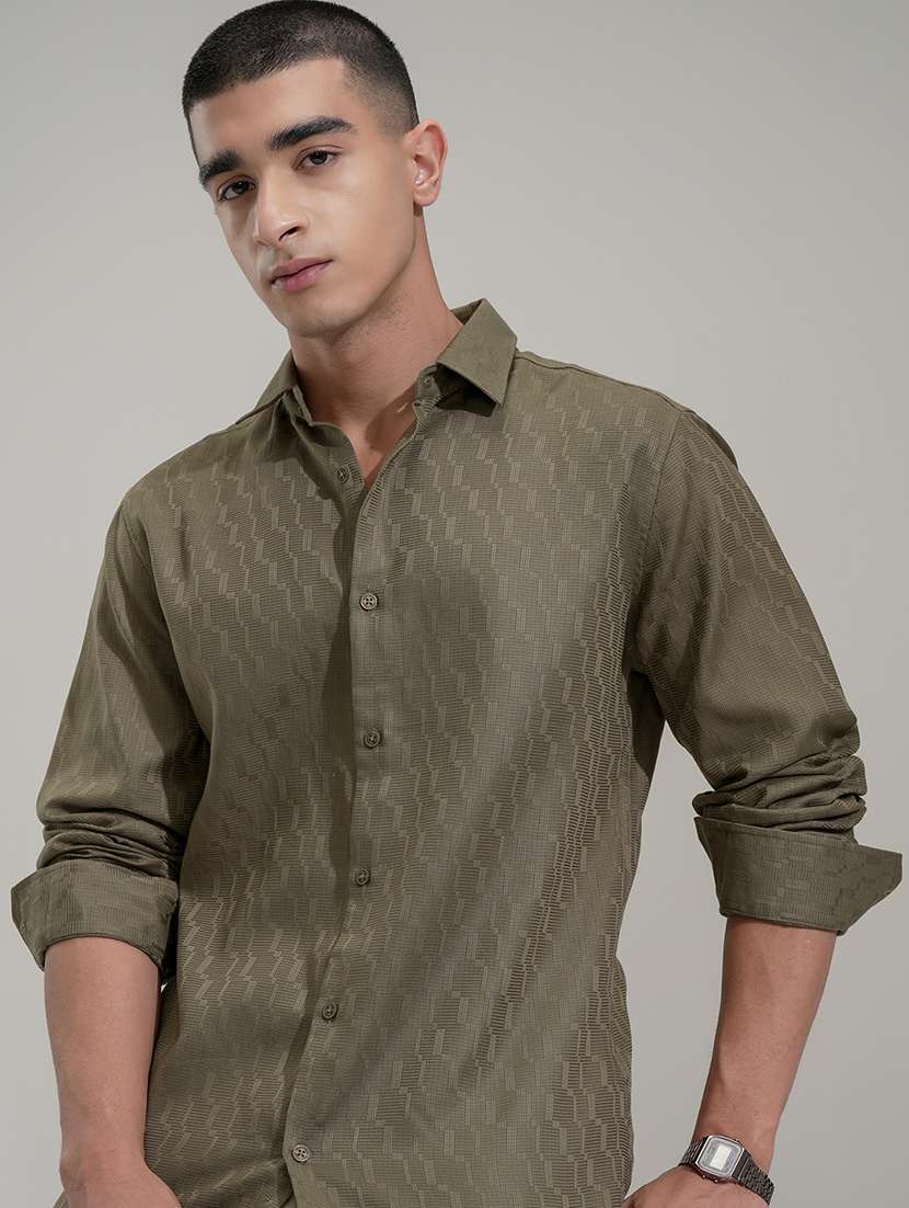 men self design long sleeve regular fit casual shirt