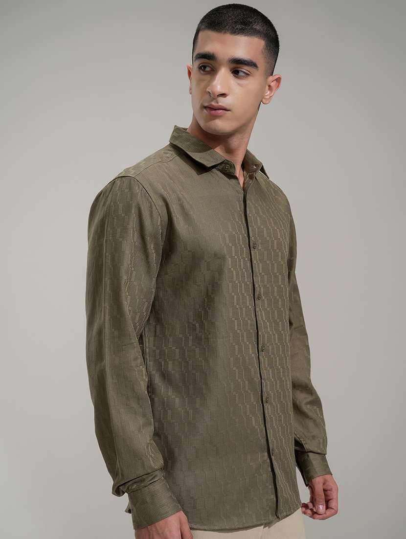Men Self Design Long Sleeve Regular Fit Casual Shirt - 22469713 -  Standard Image - 3