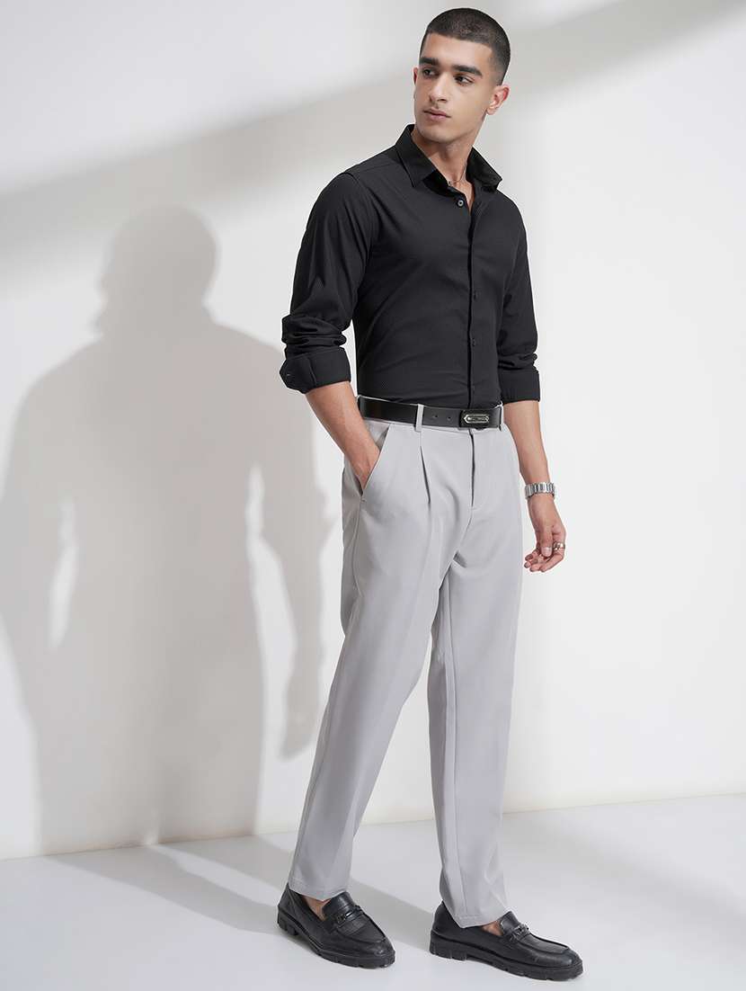 men black self design cotton regular shirt - 22469720 -  Standard Image - 5