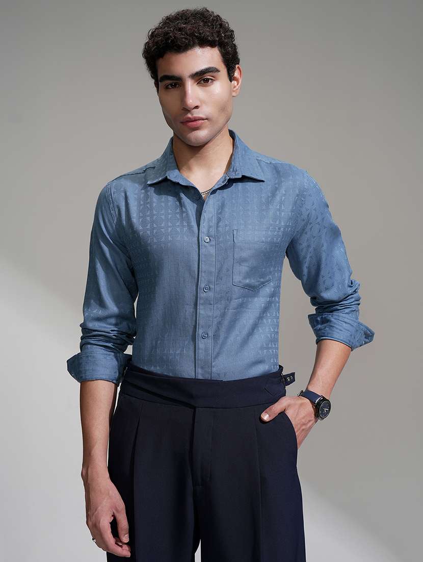 men self design long sleeve regular fit casual shirt