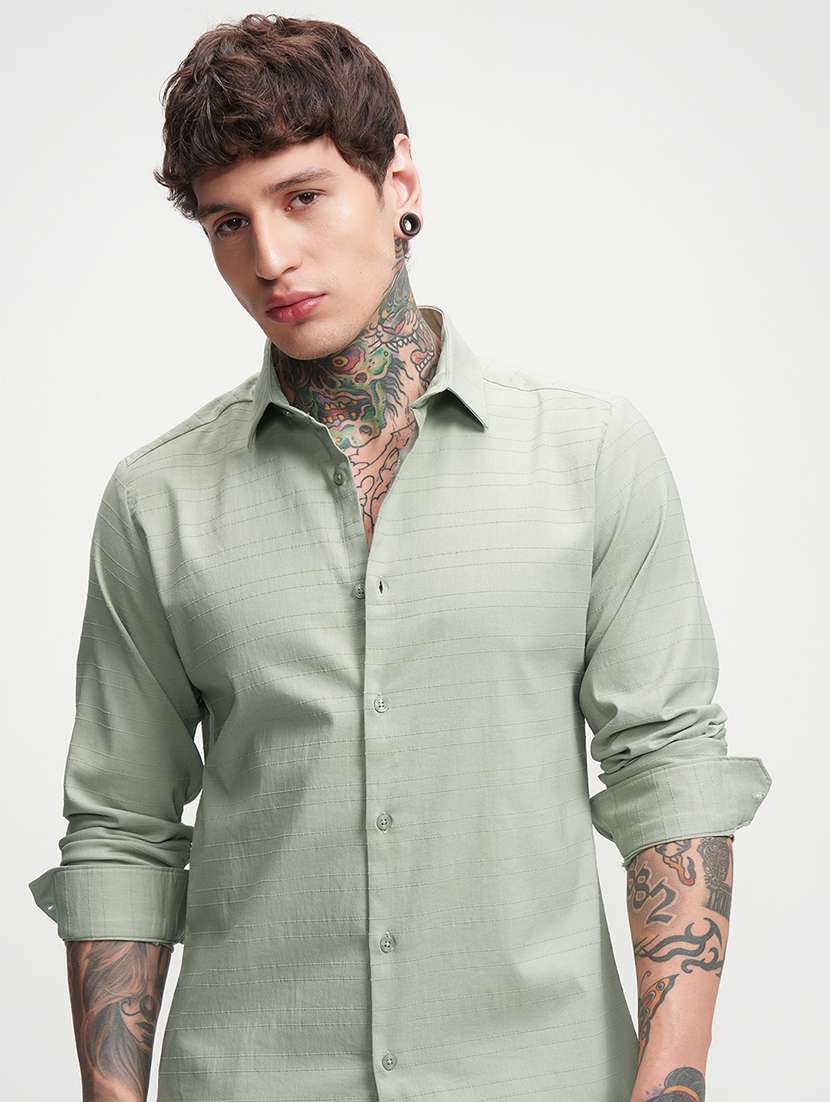 men self design long sleeve regular fit casual shirt