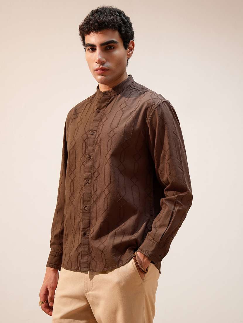 Men Mandarin Collared Long Sleeve Casual Shirt - 22469761 -  Standard Image - 3