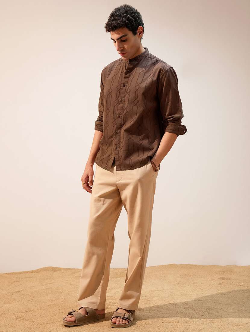 Men Mandarin Collared Long Sleeve Casual Shirt - 22469761 -  Standard Image - 5