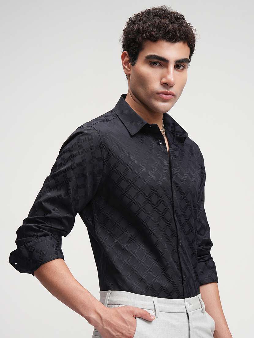 men self design long sleeve regular fit casual shirt - 22469766 -  Standard Image - 3