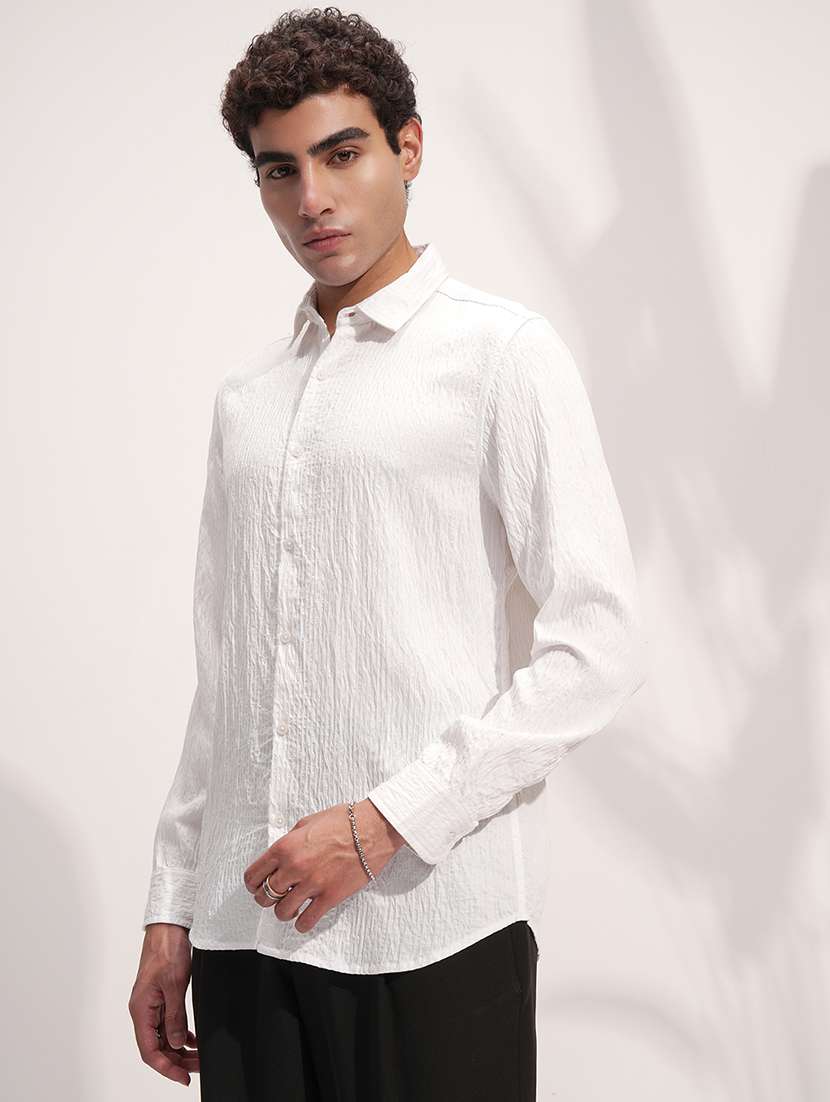 men regular fit white cotton textured shirt - 22469774 -  Standard Image - 3