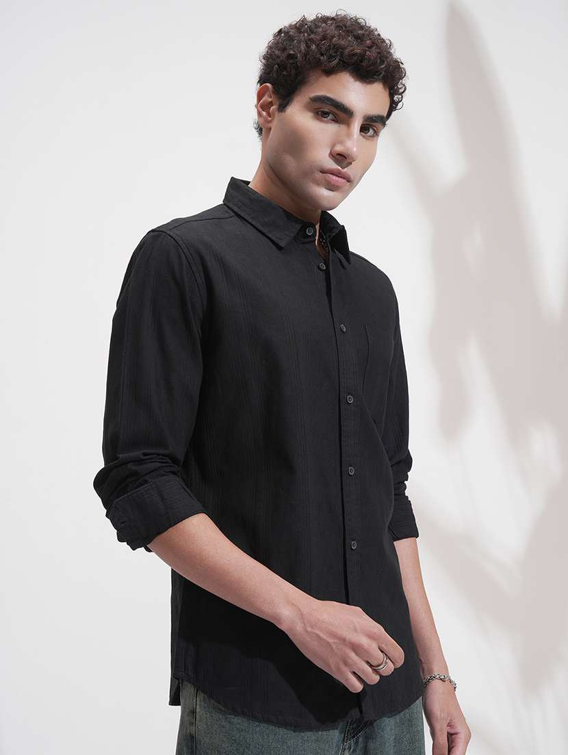 men regular fit black cotton solid shirt - 22469785 -  Standard Image - 3